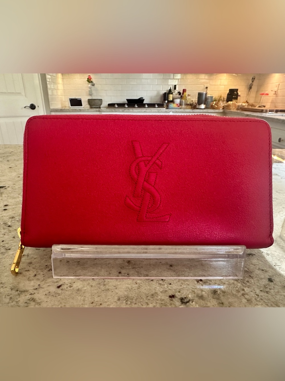 🩷 Saint Laurent Wallet Round Long YSL Logo, Pink Leather, COA